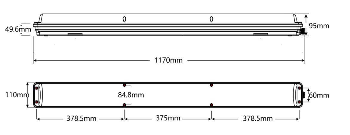 AmourLux Tri-CCT Diecast IP66 Batten 4FT Multi-Watt Light - 211048