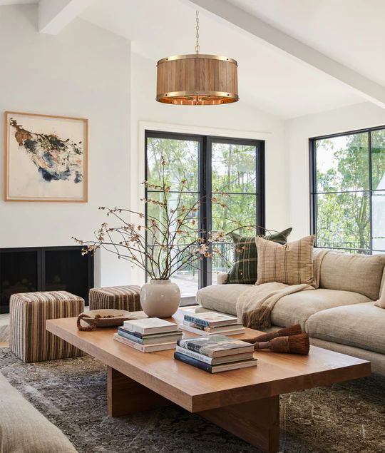BARRIQUE: Retro Interior Large Drum Wood Pendant Lights- BARRIQUE1
