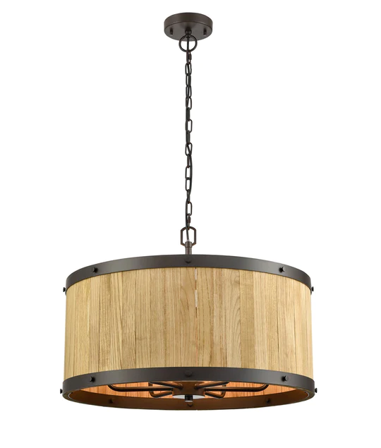 BARRIQUE: Retro Interior Large Drum Wood Pendant Lights- BARRIQUE2