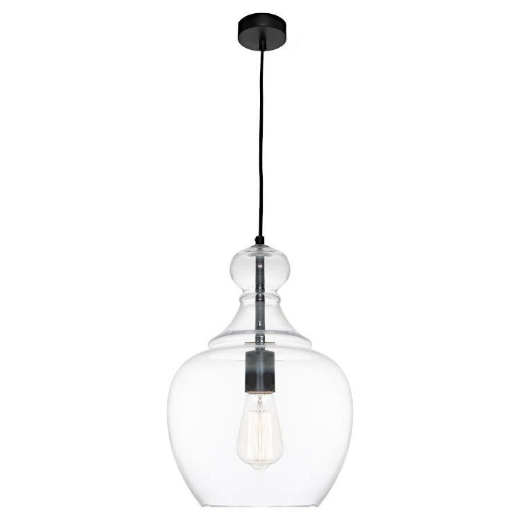 Bellac 1lt Black Pendant Light with Clear Glass Finish