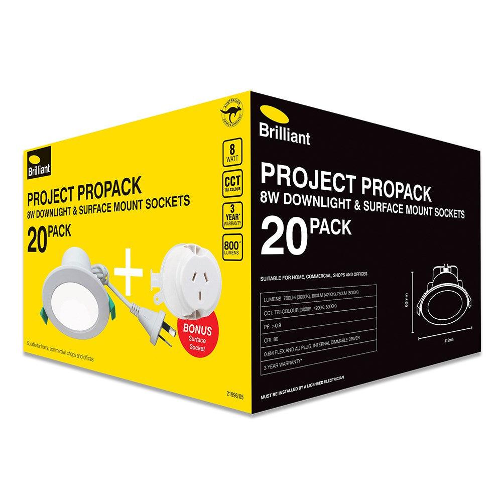 90mm 8W White CCT Adjustable LED Downlight - 20 Pack