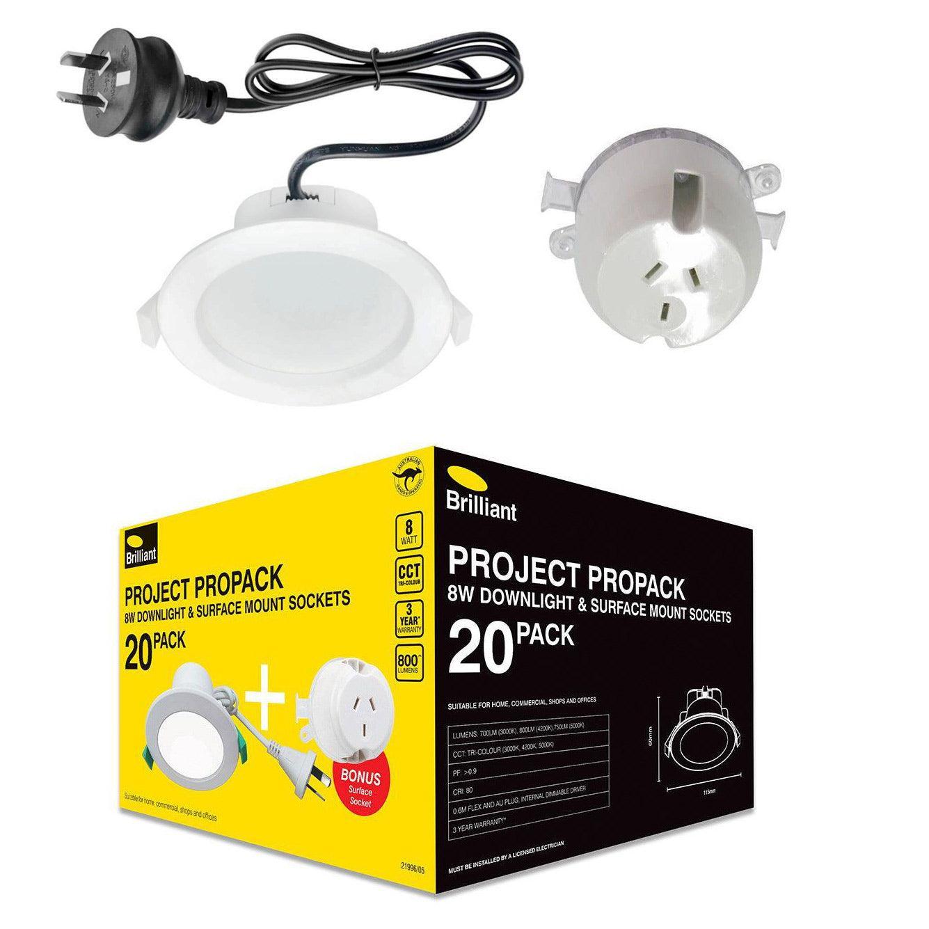 90mm 8W White CCT Adjustable LED Downlight - 20 Pack
