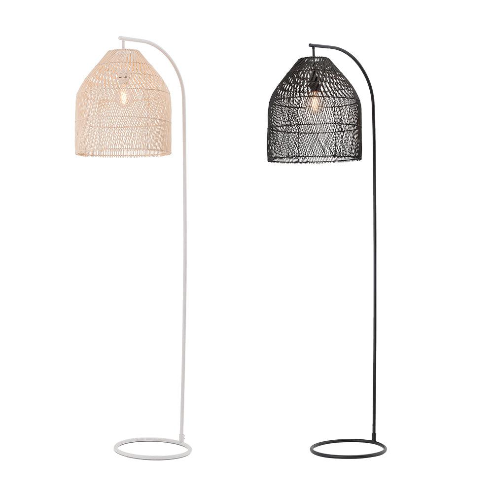 Coastal Chic Rattan Floor Lamp with Black or White Finish