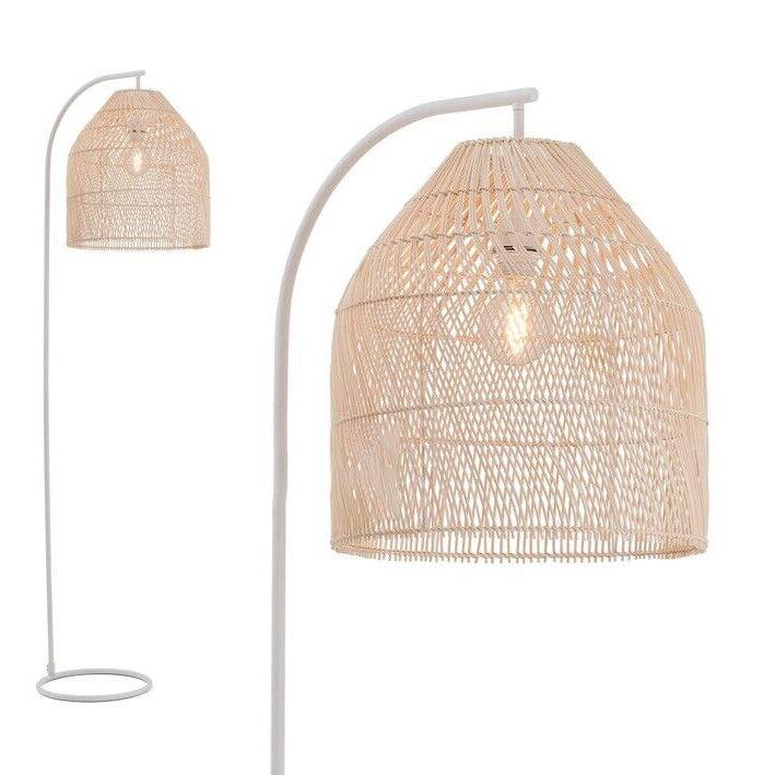 Coastal Chic Rattan Floor Lamp with Black or White Finish