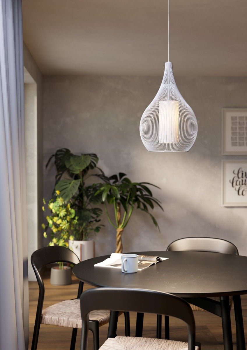 Razon 1 Light Pendant Large E27 40W White 900829N