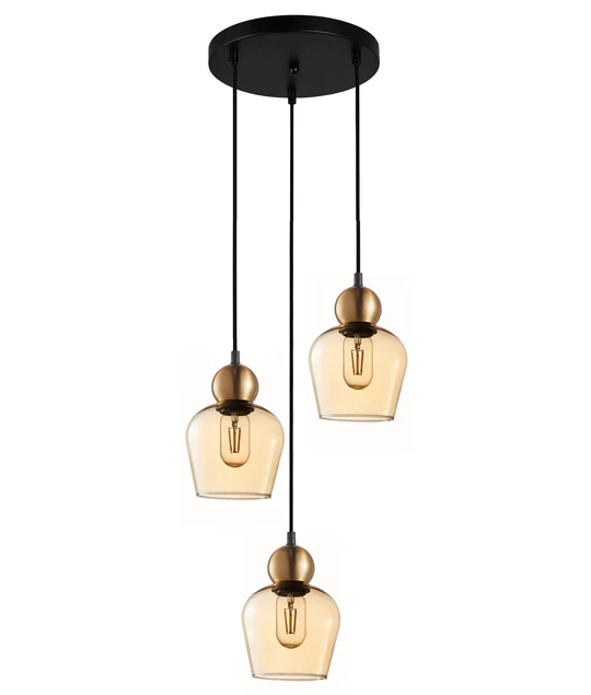 CHAMPAN Bronze Amber Ellipse Multiple Round Base Pendant 3 Lights-CHAMPAN1X3R