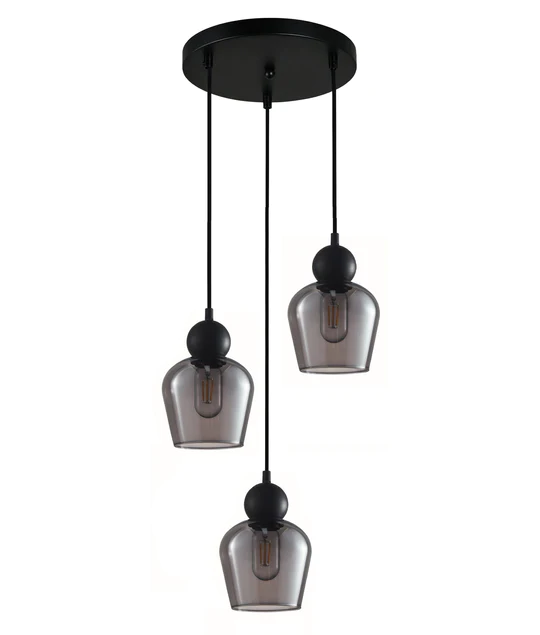CHAMPAN Smokey Black Ellipse Multiple Round Base Pendant 3 Lights-CHAMPAN2X3R