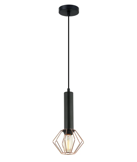 CORAZON Matte Black and Copper Cage Diamond Pendant Light CORAZON1