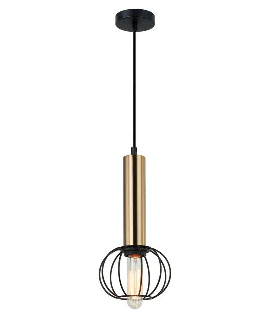 CORAZON Antique Brass and Matte Black Round Cage Pendant Light CORAZON2