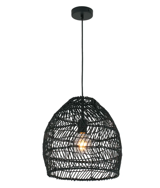 COUP Rattan Matte Black Ellipse Pendant Light COUP1