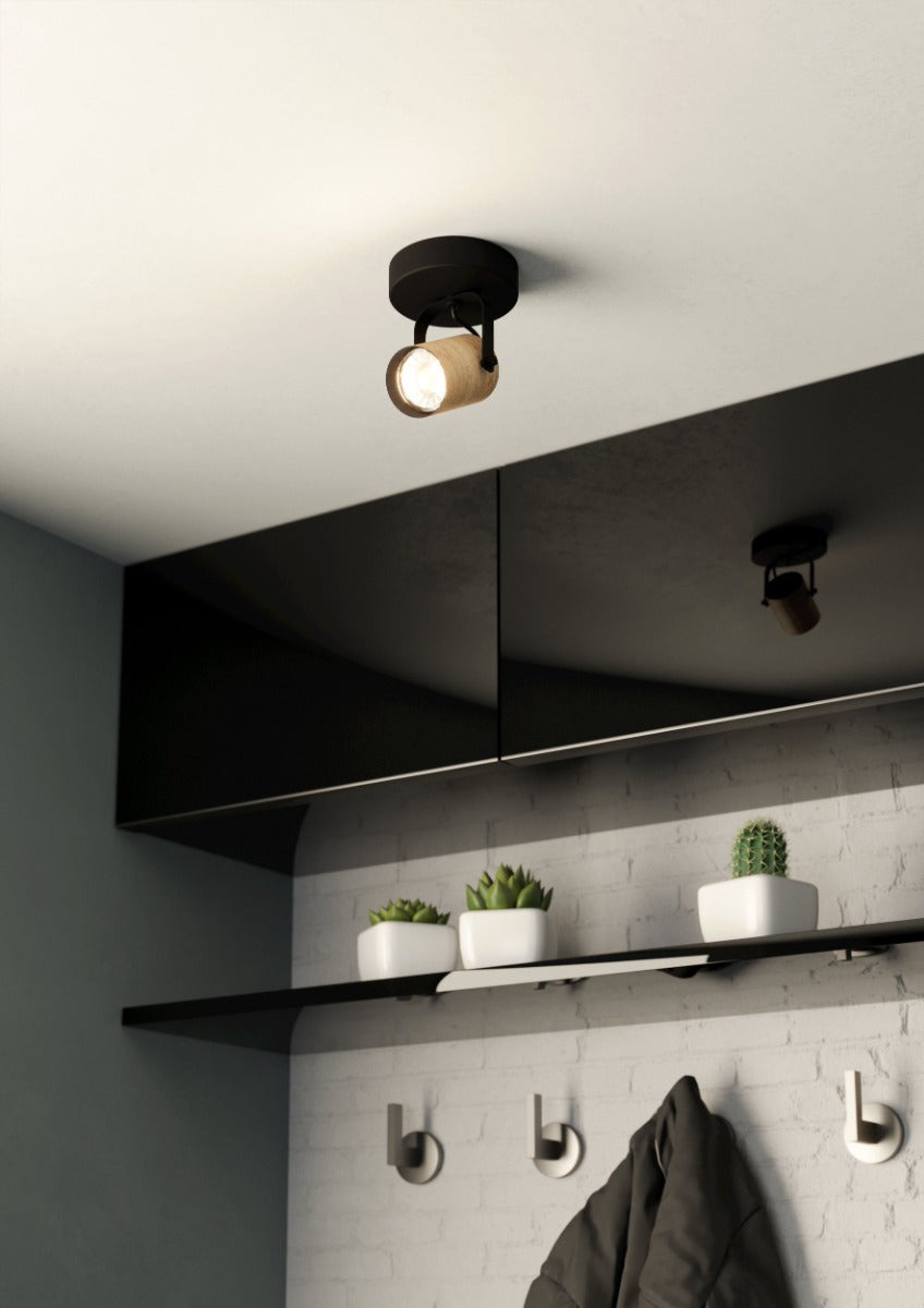 CAYUCA SPOT 1X5W GU10 LED 4000K BLACK WITH WOOD 900436N