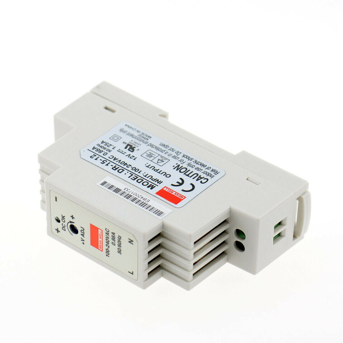 Mean Well DIN Rail Panel Mount Power Supply, 12V dc Output Voltage, 1.25A output current - DR-15-12