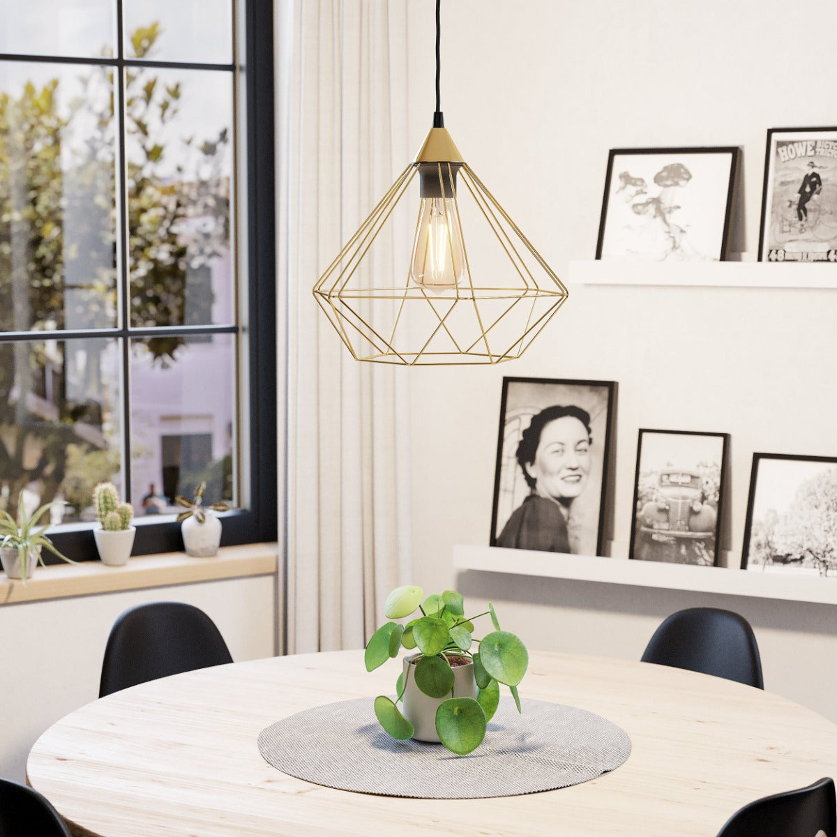 TARBES 1 LIGHT PENDANT 60W E27 BRUSH BRASS LARGE 43679N