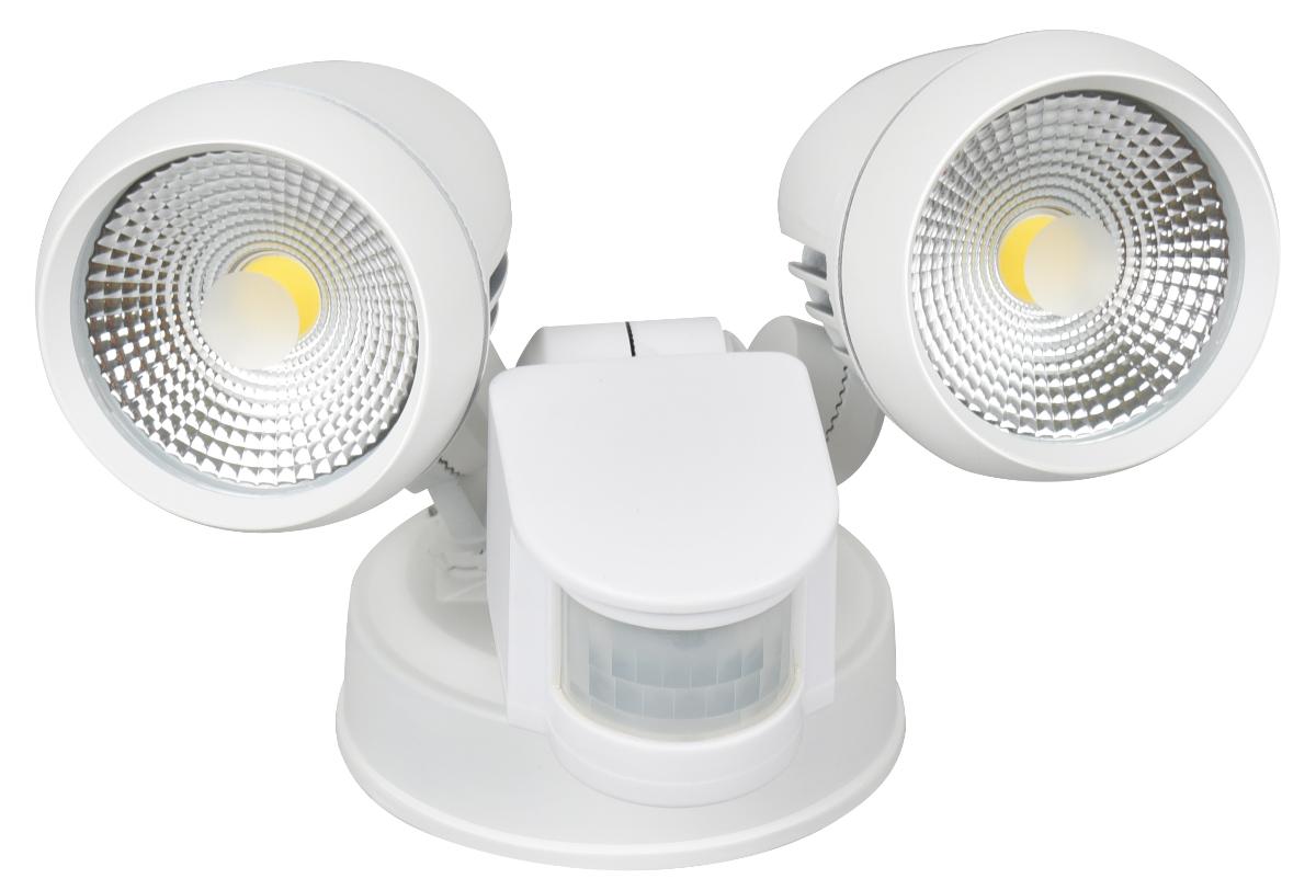 Energetic Lighting 203035S Seculite LED Sensor Light, Twin Floodlight with Sensor, Security Light, IP54, 2 x 10W, 5000K, 2 x 850 Lumens, Non Dimmable, White
