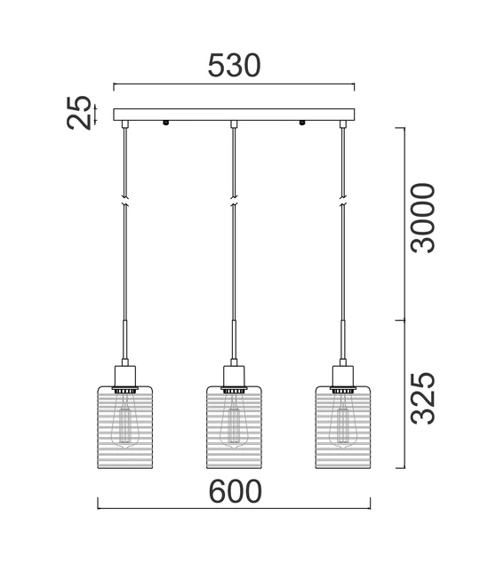 ESPEJO1 Oblong Glass with Line Effect Pendant Lights ESPEJO1X3S