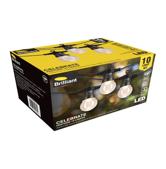 CELEBRATE 10PK FESTOON LIGHT WARM WHITE BLACK- 22082/06