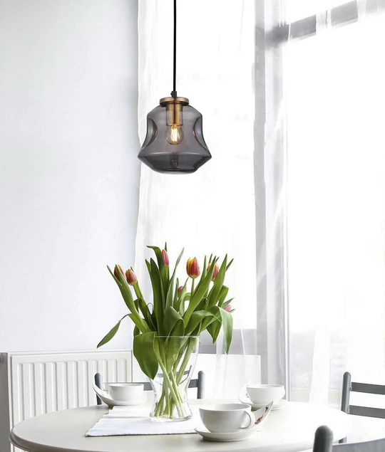 FOSSETTE Dimpled Smoked Mirror Effect Angled Bell Glass Pendant Light FOSSETTE1
