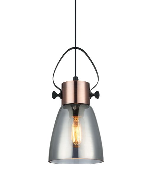 PENDANT ES 60W Copper Plate with smoke Glass FUMOSO2 Cla Lighting