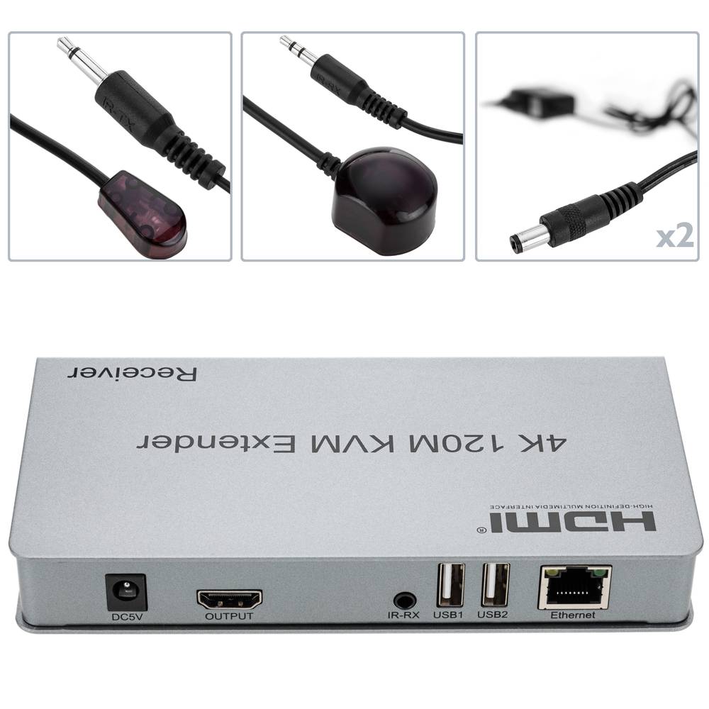 KVM Extender USB IR 4K HDMI over Ethernet up to 120m emitter and receiver