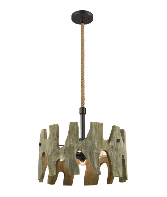 HOPI Large Drum Weathered Grey Wood Pendant Light HOPI01