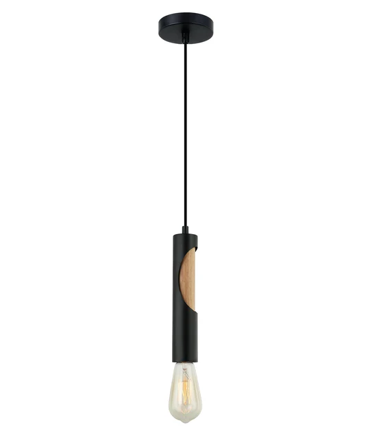 IDA Interior Iron & Blonde Wood Tube Pendant Lights IDA1