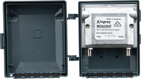 Kingray MDA20HT 19dB Wideband Masthead Distribution Amplifier, Fully Shielded, Combined Input, Low n