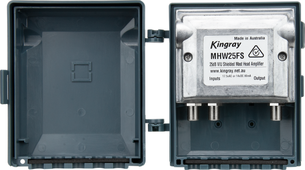 Kingray MHW25FS 25dB Wideband Masthead Amplifier, Fully Shielded, Separate or Combined input with LTE filter