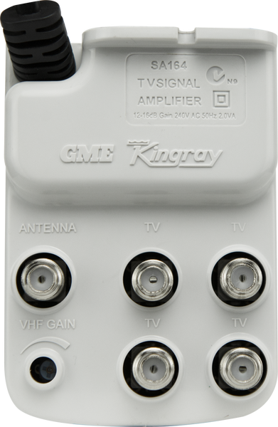Kingray SA164F 16dB Gain 4 Way Splitter Indoor Amplifier with mains power, 47-862MHz Frequency Range