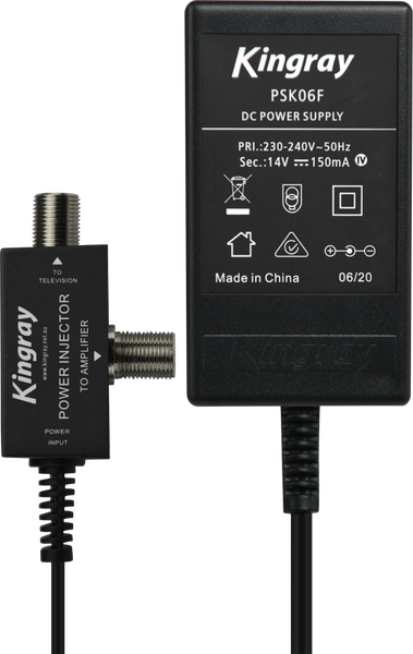 Kingray PSK06F 14V DC 150mA Plug Pack with F Type connection on power injector