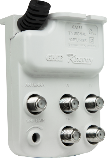 Kingray SA164F 16dB Gain 4 Way Splitter Indoor Amplifier with mains power, 47-862MHz Frequency Range