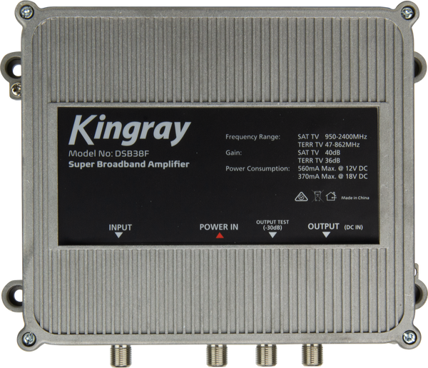Kingray DSB38F Super Broadband Amplifier - 36dB Gain FTA & 41dB Gain Satellite, 47-2400 MHz Frequenc