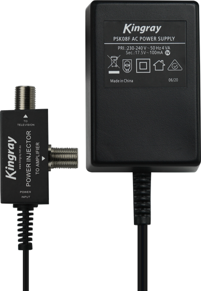 Kingray PSK08F 17.5V AC 100mA Plug Pack with F Type connection on power injector