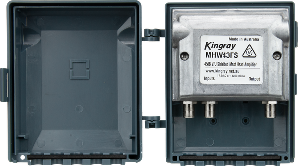 Kingray MHW43FS 43dB Wideband Masthead Amplifier, Fully Shielded, Separate or Combined Input with LTE Filter