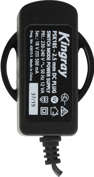 Kingray PSK18S 18V DC 500mA Plug Pack with 2.5mm plug socket
