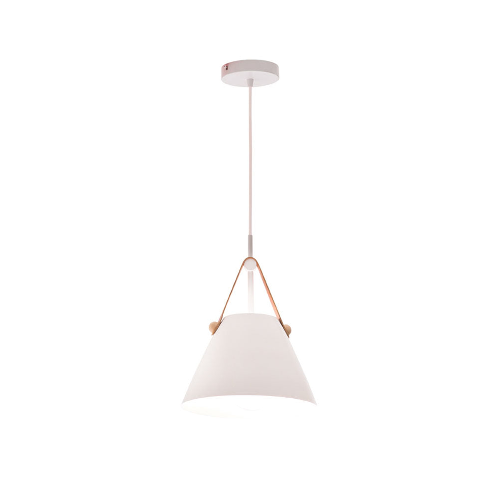 Kirby Small Pendant (MG2831S) White with Faux Tan Leather Mercator Lighting