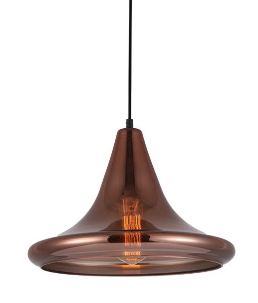 PENDANT ES 72W Copper coloured  Glass with Silver internal Trumpet WTY  LAMINA2 CLA Lighting 