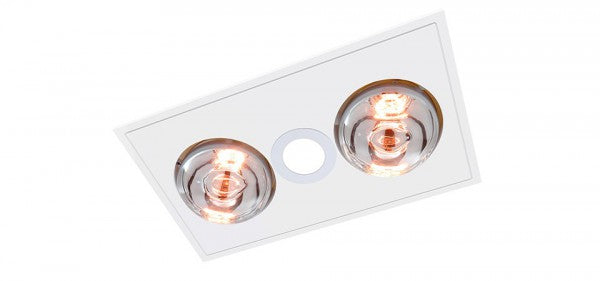 MYKA 2 - Slimline 3 in 1 with 2 x 275w Infrared Heat Lamps, 10W LED Downlight and side ducted exhaust - White M2HDLXWH Ventair