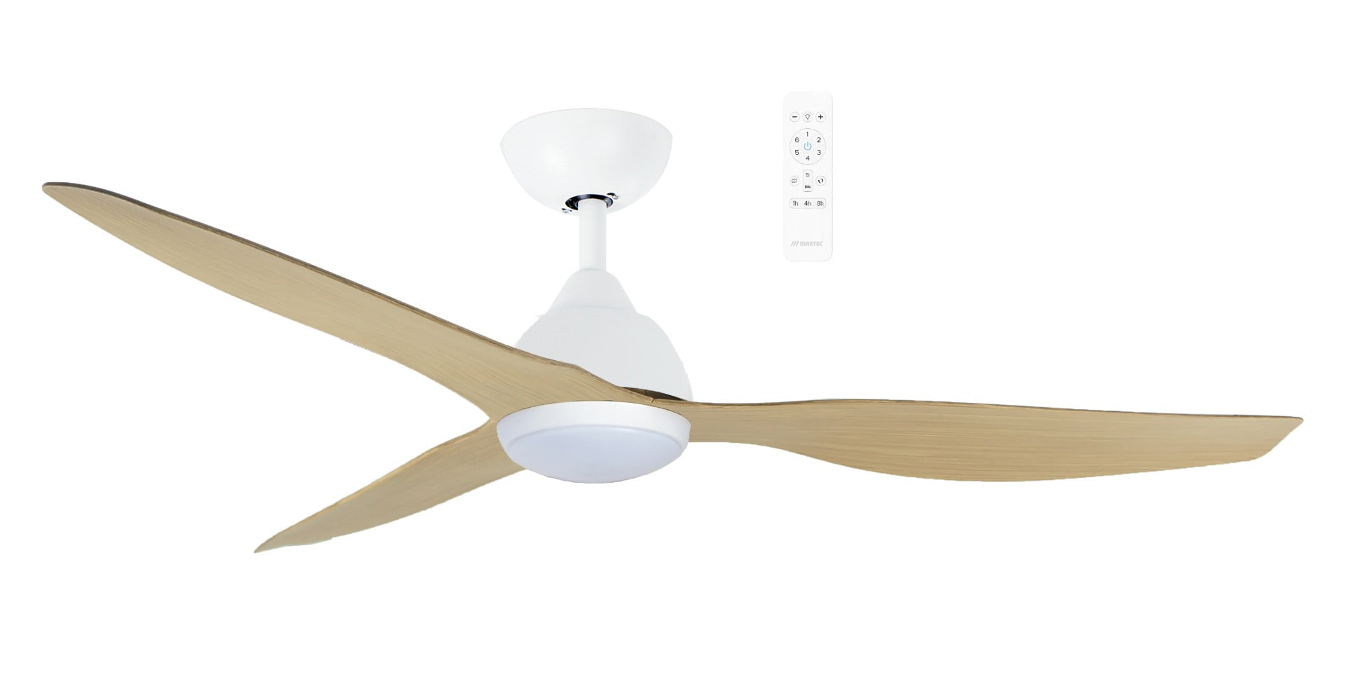 Avoca DC 48" Smart WIFI Ceiling fan with Dimmable CCT LED Light in White with Oak Blade MADC1233WOR
