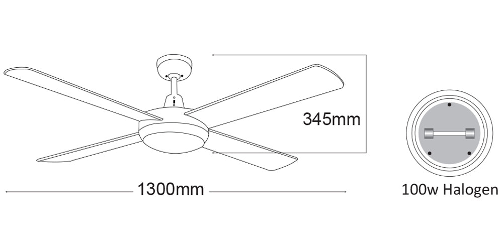 Lifestyle 1300mm 4 Blade Brushed Aluminium with Light 100w Halogen DLS1341B