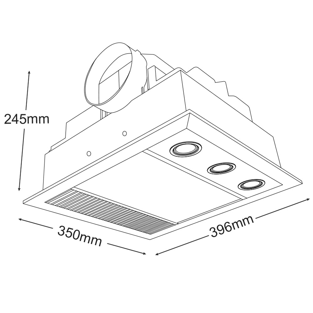Linear Mini LED 1000w Halogen Heat LED 3 in 1 Bathroom Heater with High Extraction Exhaust Fan Silver MBHM1000S