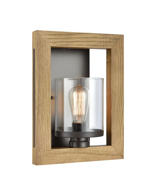 METI Wood Frame Clear Glass Shade Interior Wall Light METI03W