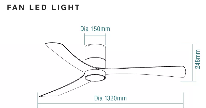 Metro Close to Ceiling 3 ABS Blade 1320mm Hugger DC Remote Control Ceiling Fan with 15w LED Light Tricolour In White/Oak