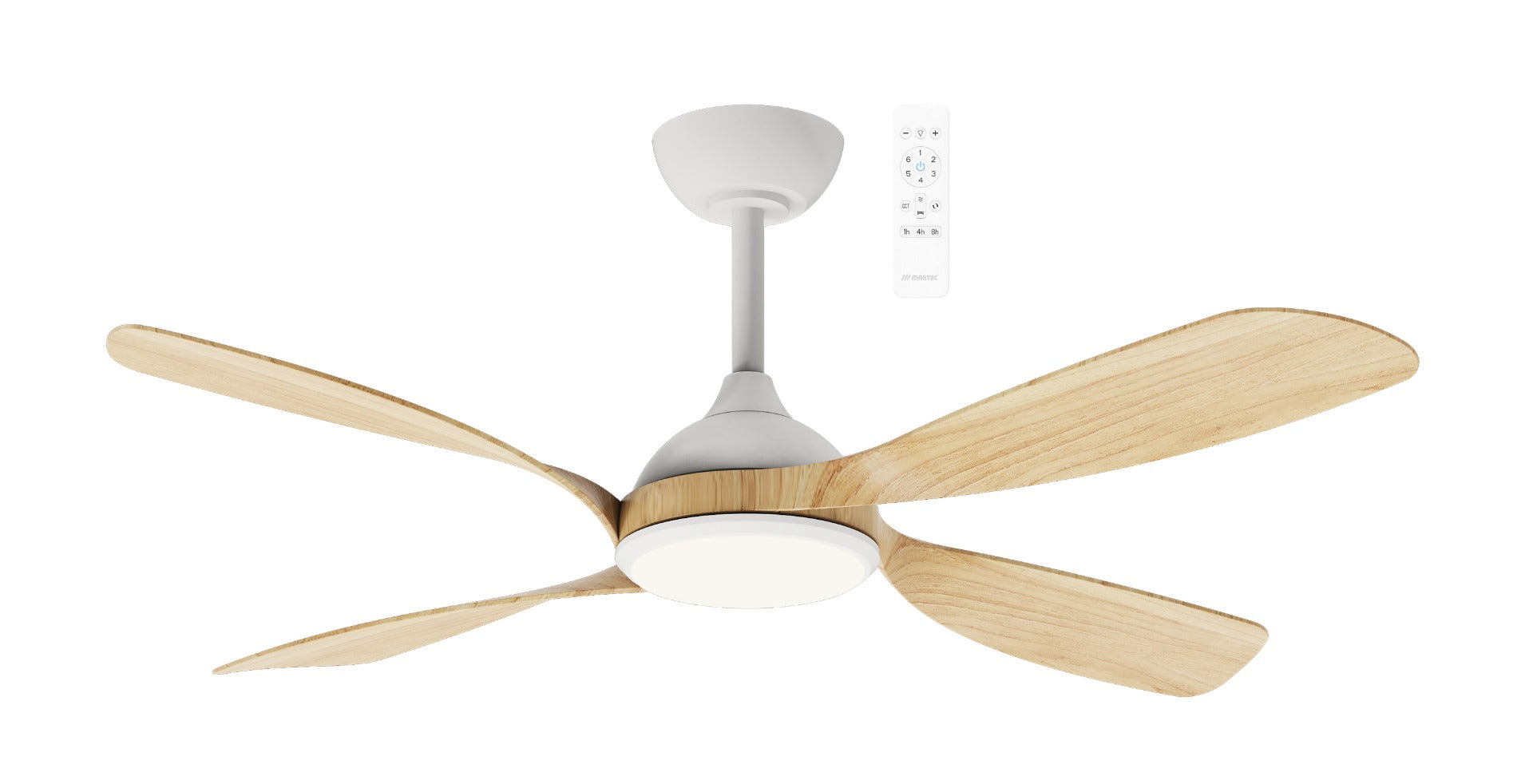 Hampton DC 52" Smart WIFI Ceiling Fan with Dimmable CCT LED Light In White With Oak Blade MHDC1343WO