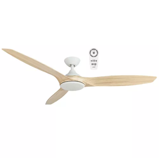 Newport 56" Ceiling Fan with CCT LED Light In White with Oak Blade MNF1433WOR