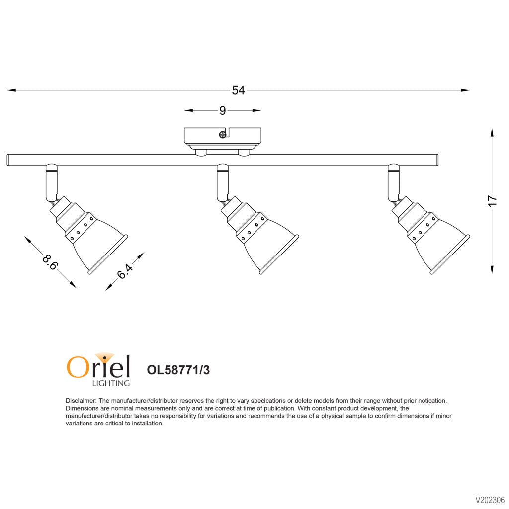 Spot Light Three Bronze Adjustable GU10 in 51cm Norton Oriel Lighting