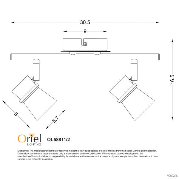 YARRA BLACK 2 LIGHT LED READY SPOTLIGHT - OL58811/2BK
