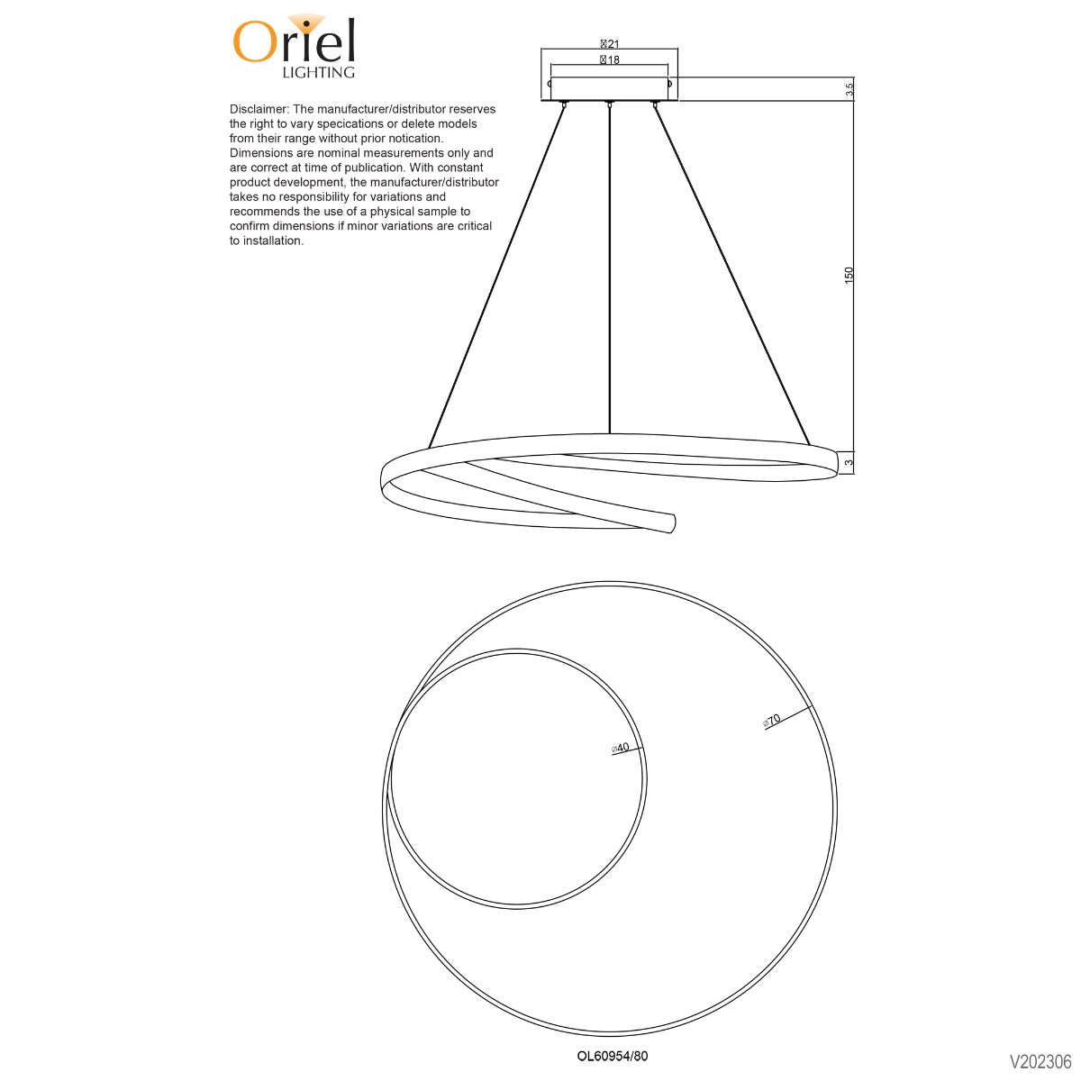 INFINITY LED SPIRAL PENDANT WHITE - OL60954/80WH
