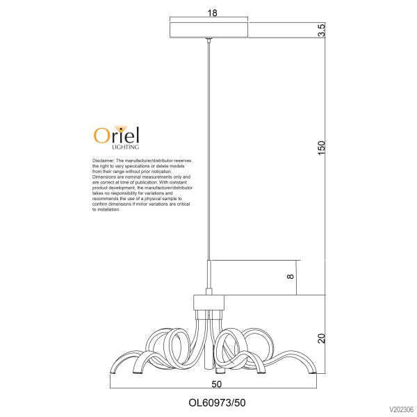NOODLE.50 CTS 28w WHITE LED PENDANT OL60973/50WH