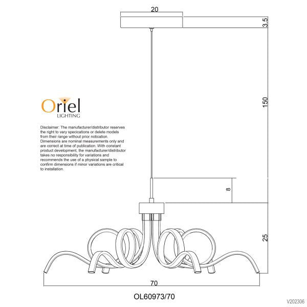 NOODLE.70 CTS 42w WHITE LED PENDANT OL60973/70WH