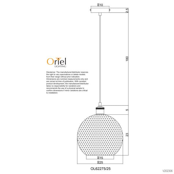 RAFFY.25 SINGLE PENDANT CLEAR / BK+AB SUSPENSION - OL62275/25AB